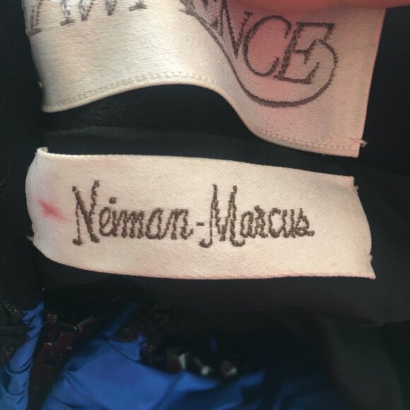 Vintage Lawrence Dress Womens 4 Blue Black Ruched Event Neiman Marcus Cocktail - Picture 15 of 16